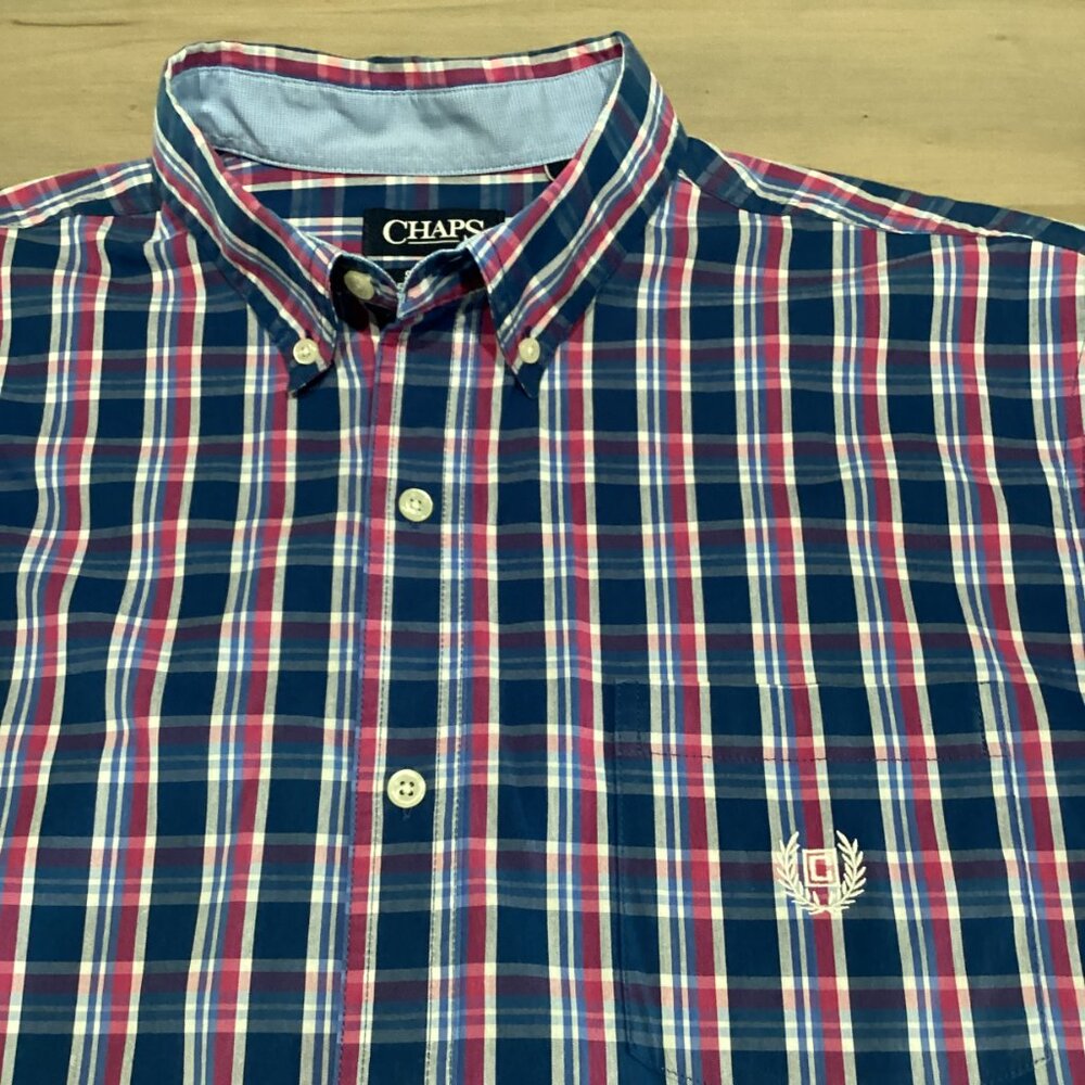 Plaid Blue Pink White Long-sleeve Button-Down Shirt - Men's XL - Picture 3 of 9